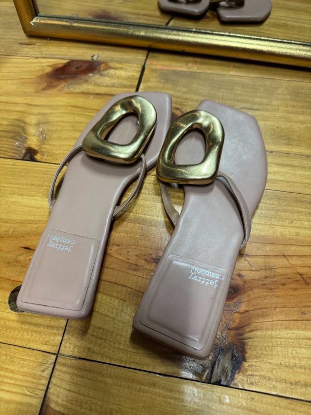 Jeffrey Campbell Blush Slide Mules with Sculpted Gold Accent